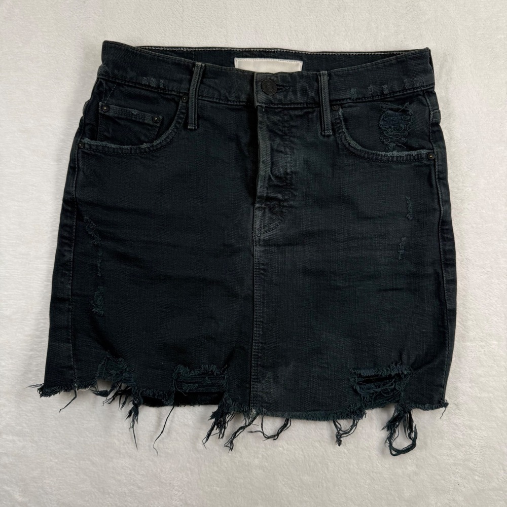 Mother Superior The Vagabond‎ Mini Fray Black Distressed Denim Skirt 24 9241-544